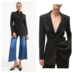 NWT NEW Veronica Beard Ryanne Belted Dickey Jacket Blazer Black Size 00